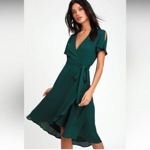 Rise to the Occasion Emerald Green Midi Wrap Dress